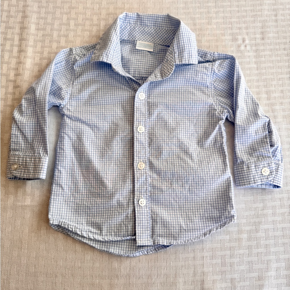 Baby Boy Blue Gingham Button Down Shirt 6M Easter Church Photo Outfit